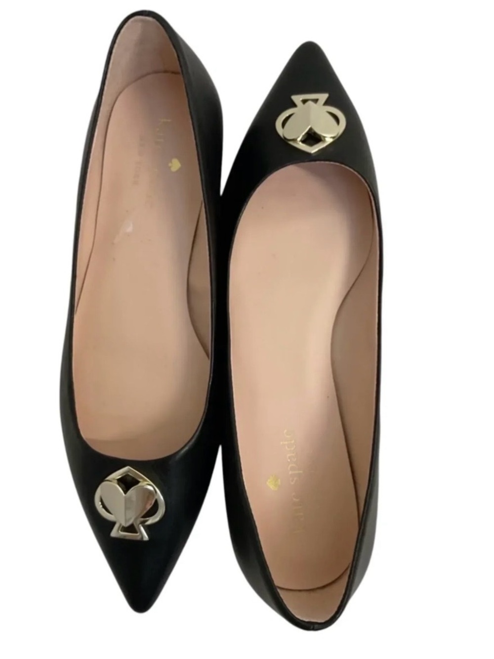 Kate Spade NEW YORK Lenora Pointy Flats Black Leather silver Heart